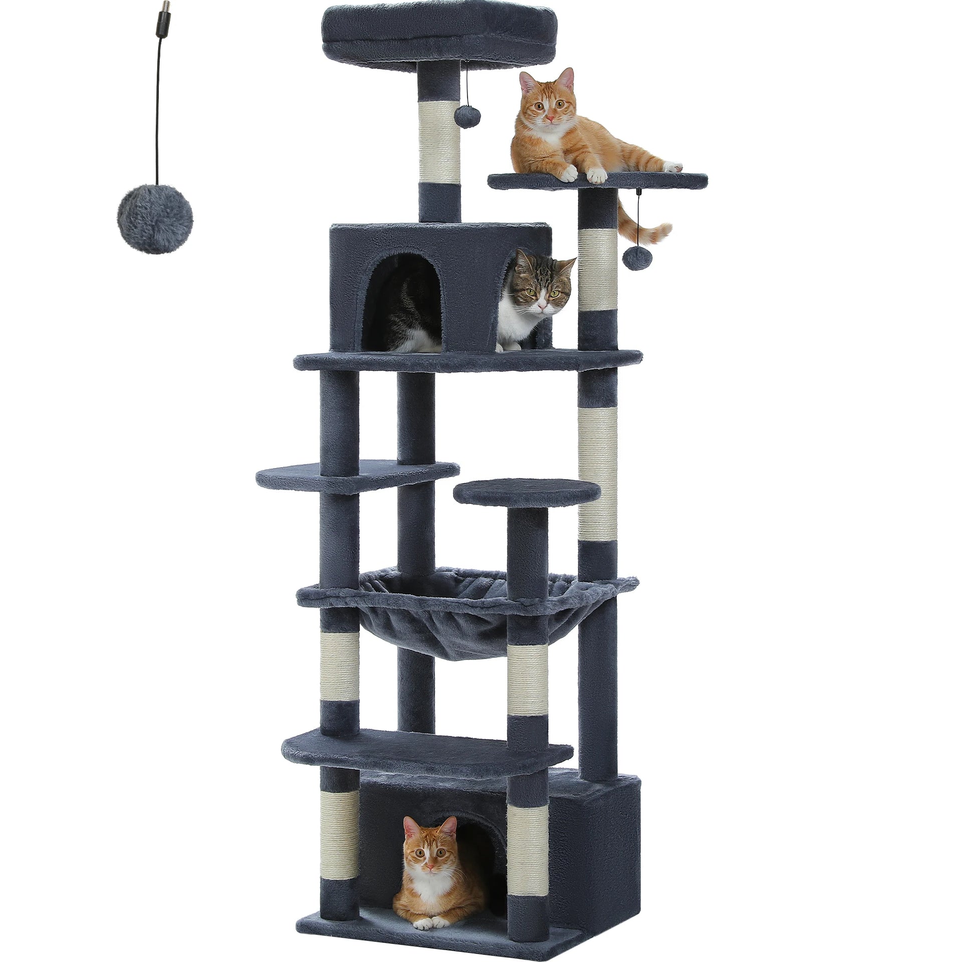 Large Cat Tree Tower for Indoor Cats – Multi-Level Cat Condo with Sisal Scratching Posts, Hammock, Padded Perches & Toys