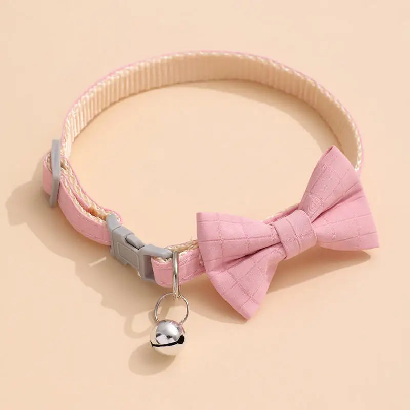 Adjustable Bow Collar with Bell – Solid Color for Puppies & Cats