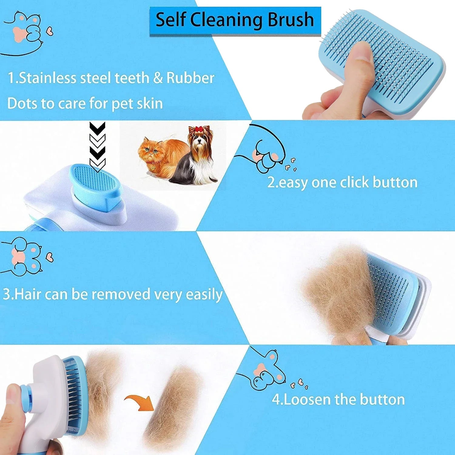 Dog & Cat Hair Remover Brush – Grooming Comb for Long Hair Pets