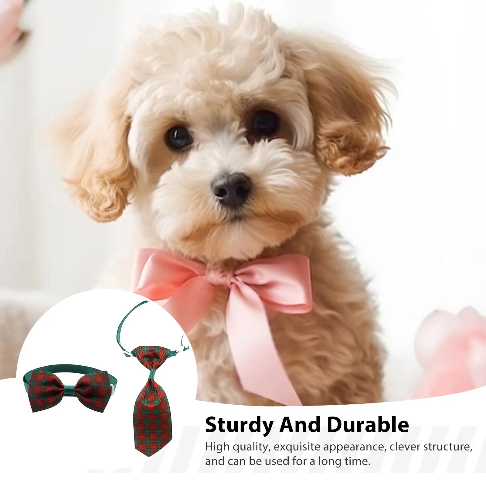 Plaid Bowknot Dog & Cat Collar Set – Elegant Xmas Pet Costume