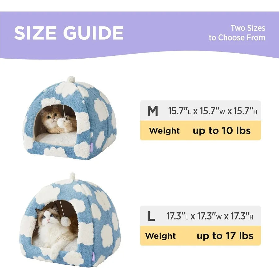 2-in-1 Cozy Cat Cave Bed with Washable Cushion – Blue