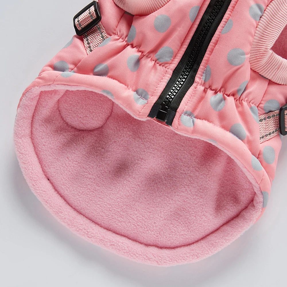 Winter Pet Dog Waterproof Coat with Harness – Warm Cotton Hooded Jacket for Small Dogs & Cats