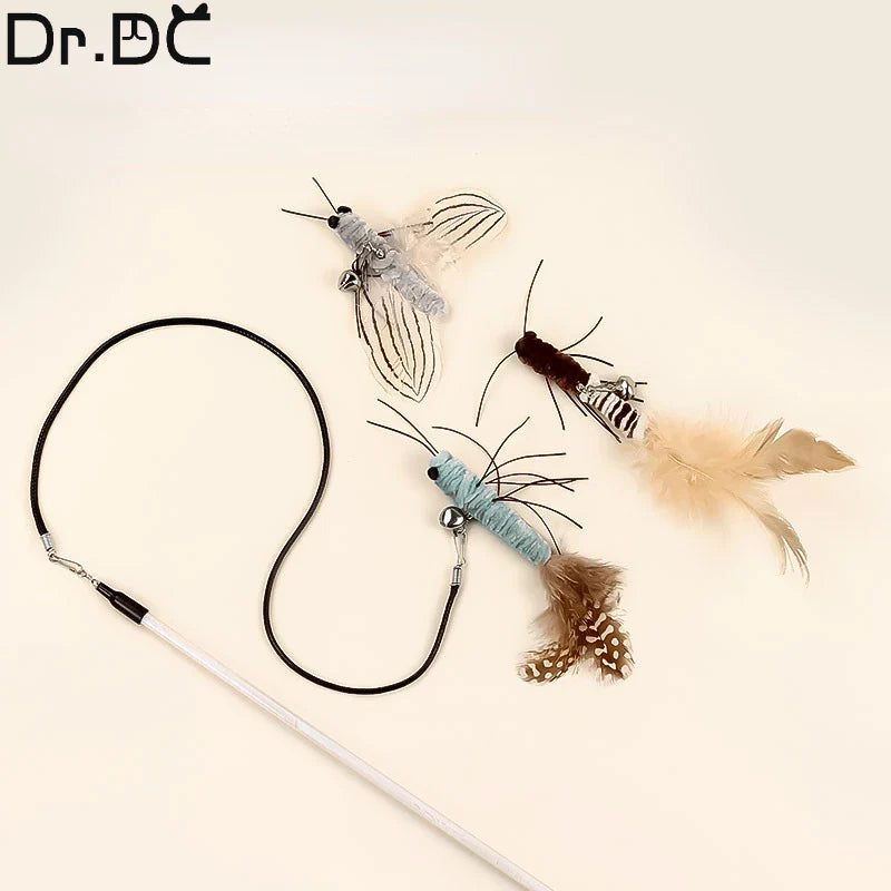Dr.DC Teasing Cat Stick Head with or without Wire Stick Dragonfly Feather Cat Supplies Interactive Fun Pet Cat Toy Accessories
