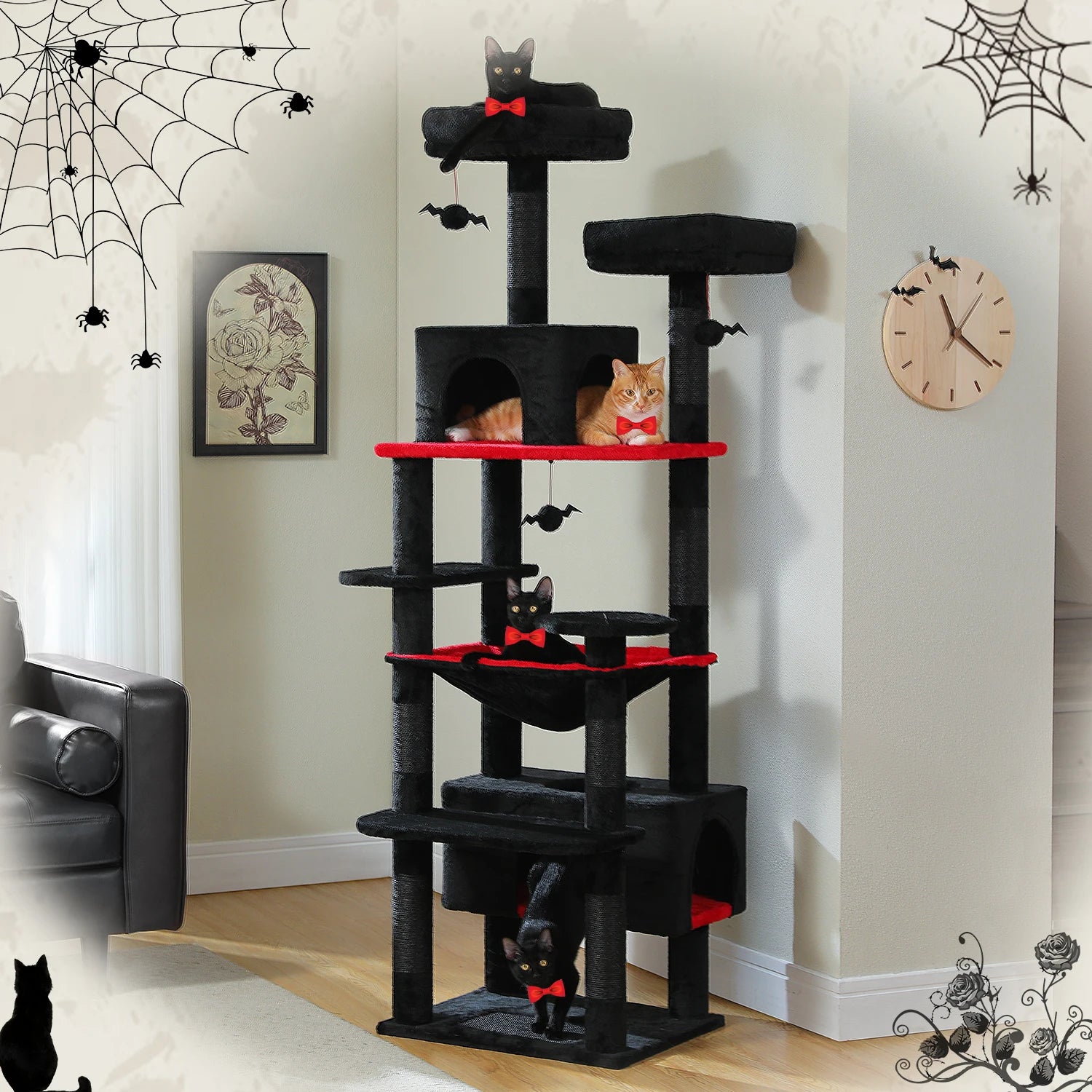 Large Cat Tree Tower for Indoor Cats – Multi-Level Cat Condo with Sisal Scratching Posts, Hammock, Padded Perches & Toys