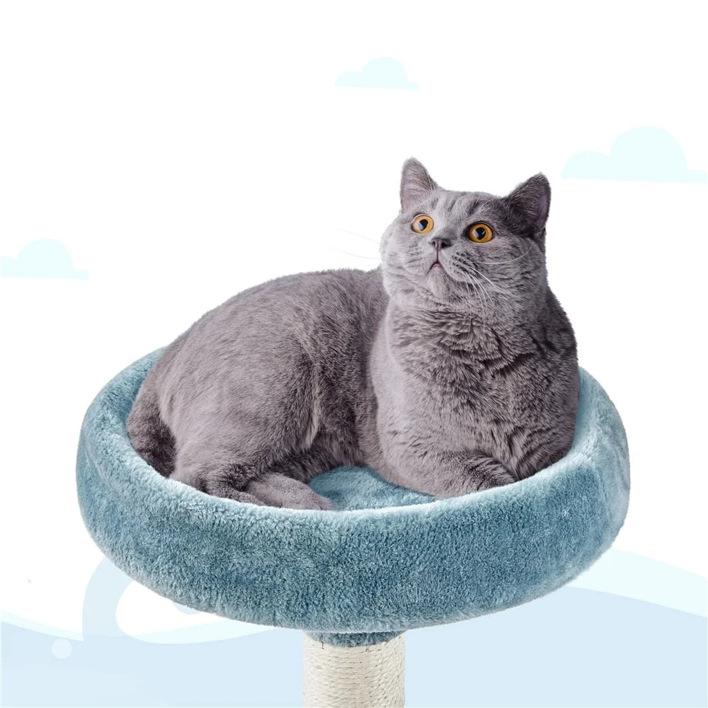 Ocean-Themed Cat Tree Tower – 72.5" Multi-Level Cat Furniture with Shark Mouth Bed, Fish-Shaped Perch & Plush Fabric for Large Cats