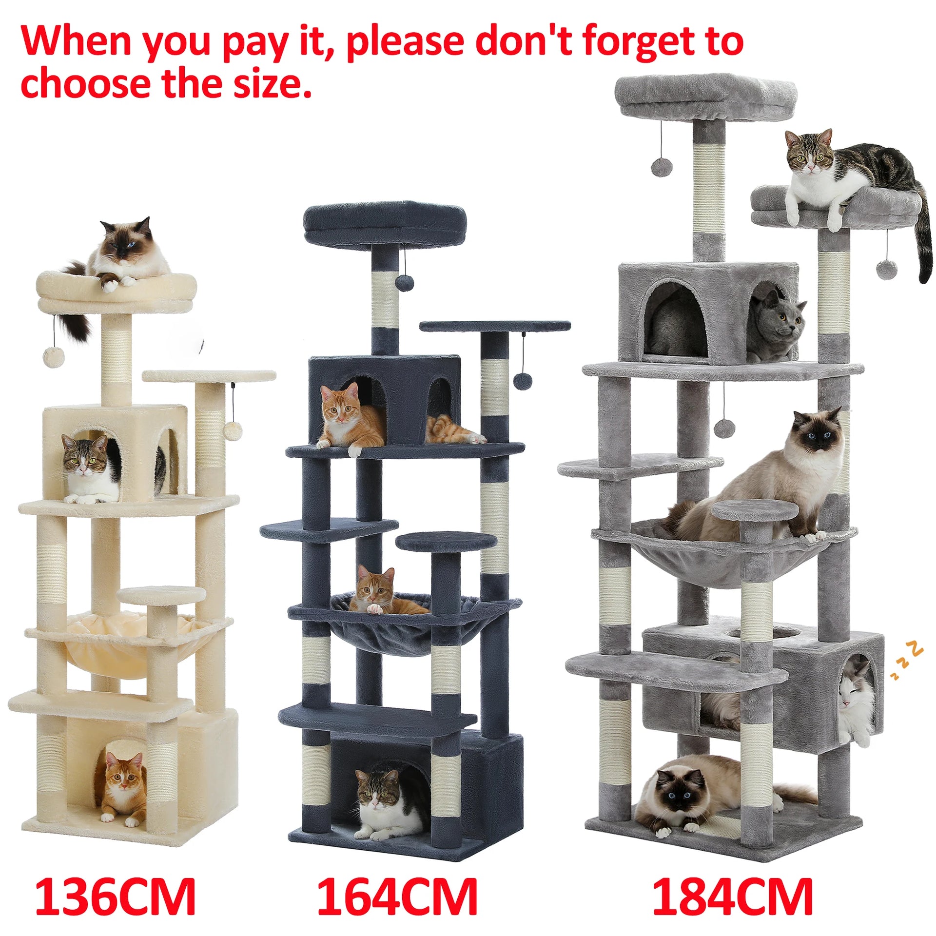 Large Cat Tree Tower for Indoor Cats – Multi-Level Cat Condo with Sisal Scratching Posts, Hammock, Padded Perches & Toys
