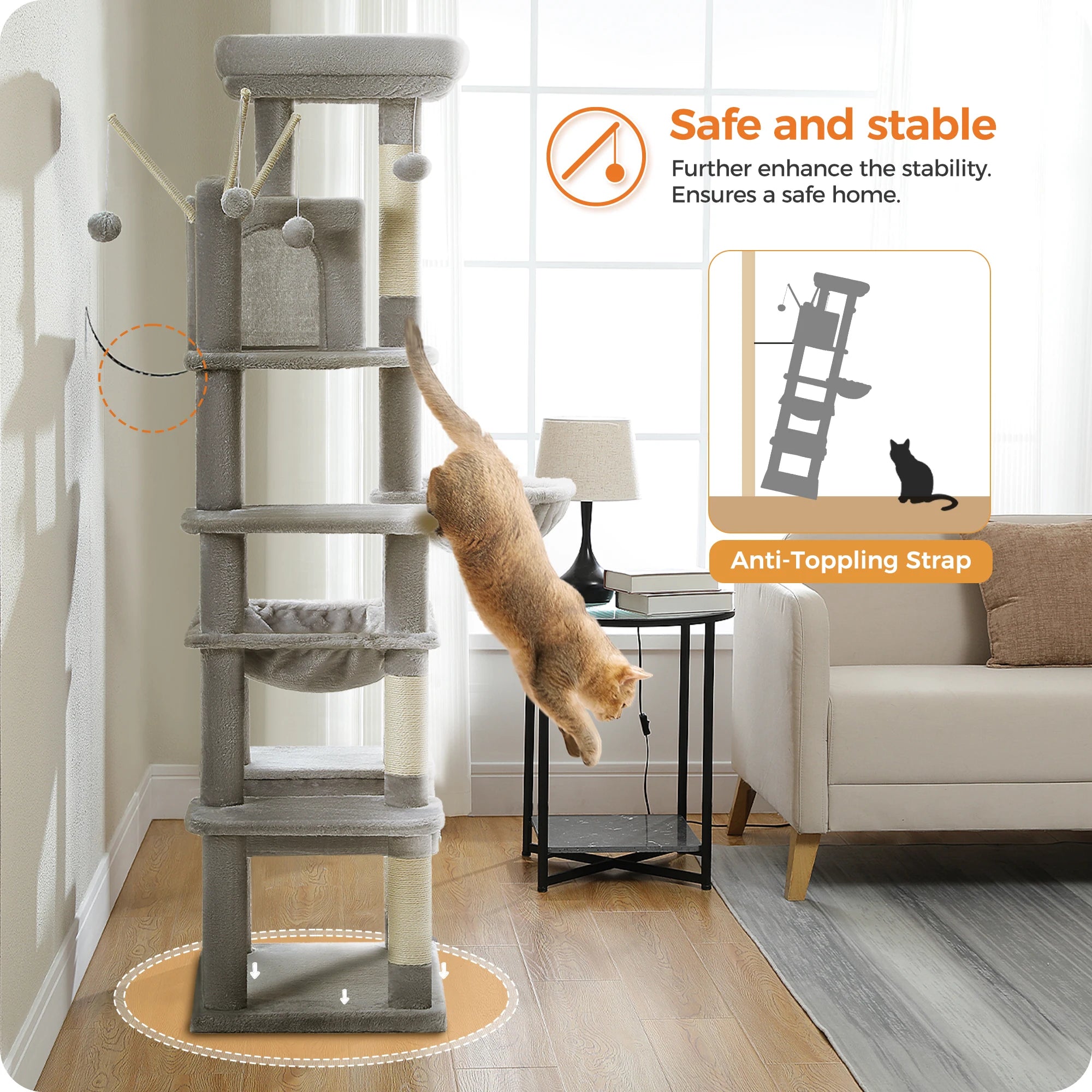 Multi-Level Cat Tree Tower for Indoor Cats – Modern Cat Furniture with Scratching Posts, Condo & Large Hammock