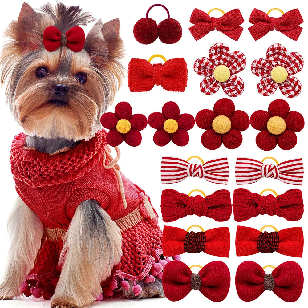 20PCS Handmade Dog Hair Bows – Cotton Pet Grooming Accessories for Small Dogs & Cats