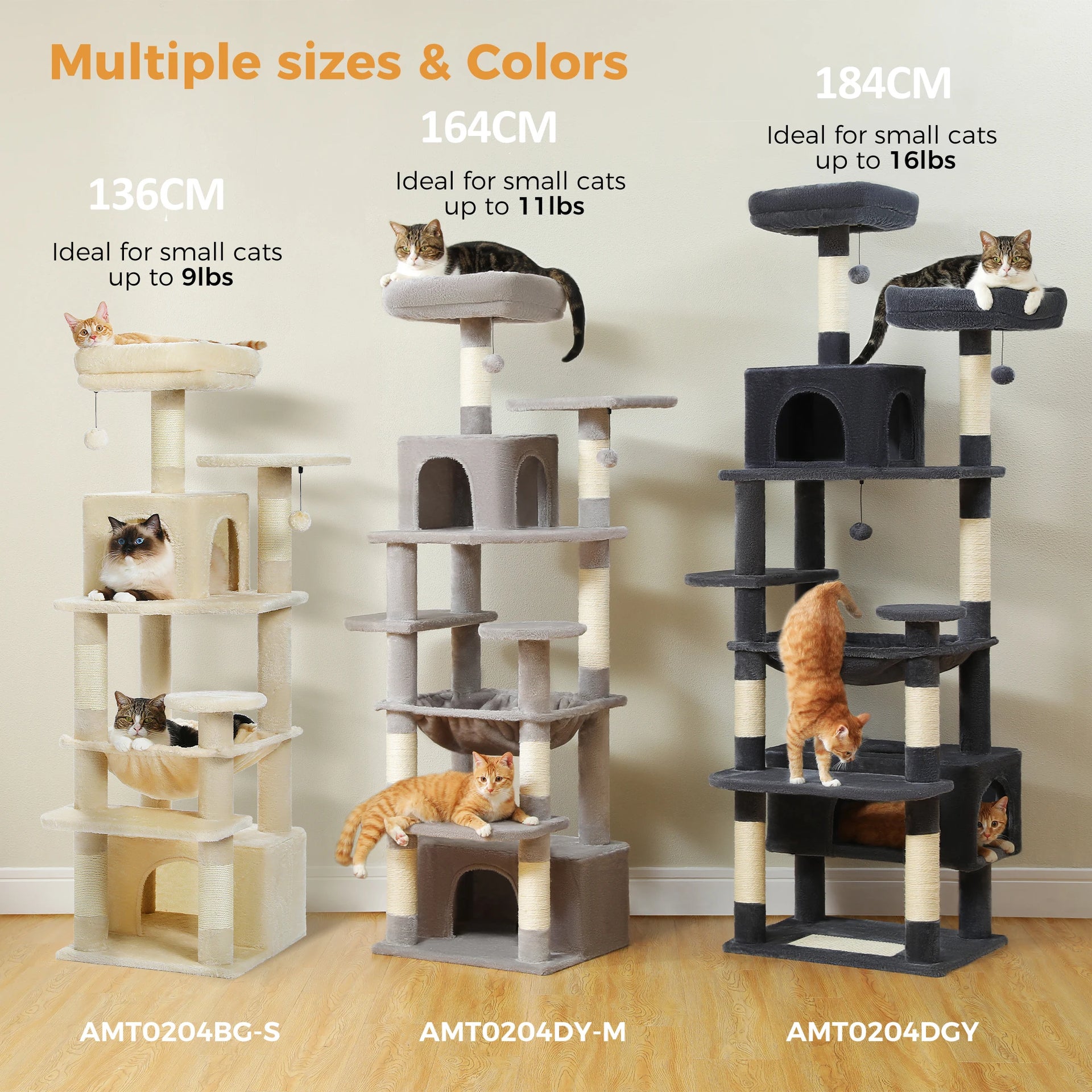 Large Cat Tree Tower for Indoor Cats – Multi-Level Cat Condo with Sisal Scratching Posts, Hammock, Padded Perches & Toys