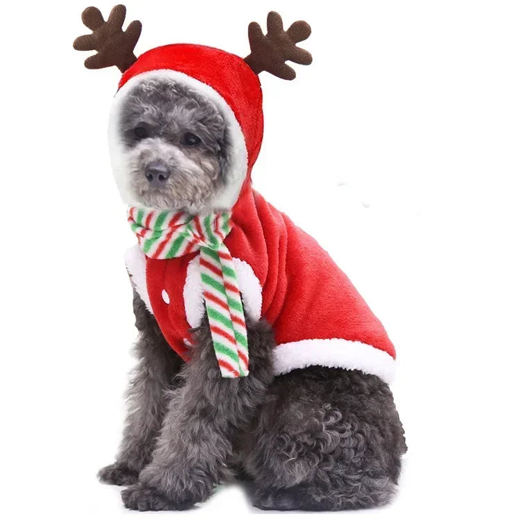 Christmas Dog Hoodie – Warm Elk & Santa Coat for Small & Medium Pets