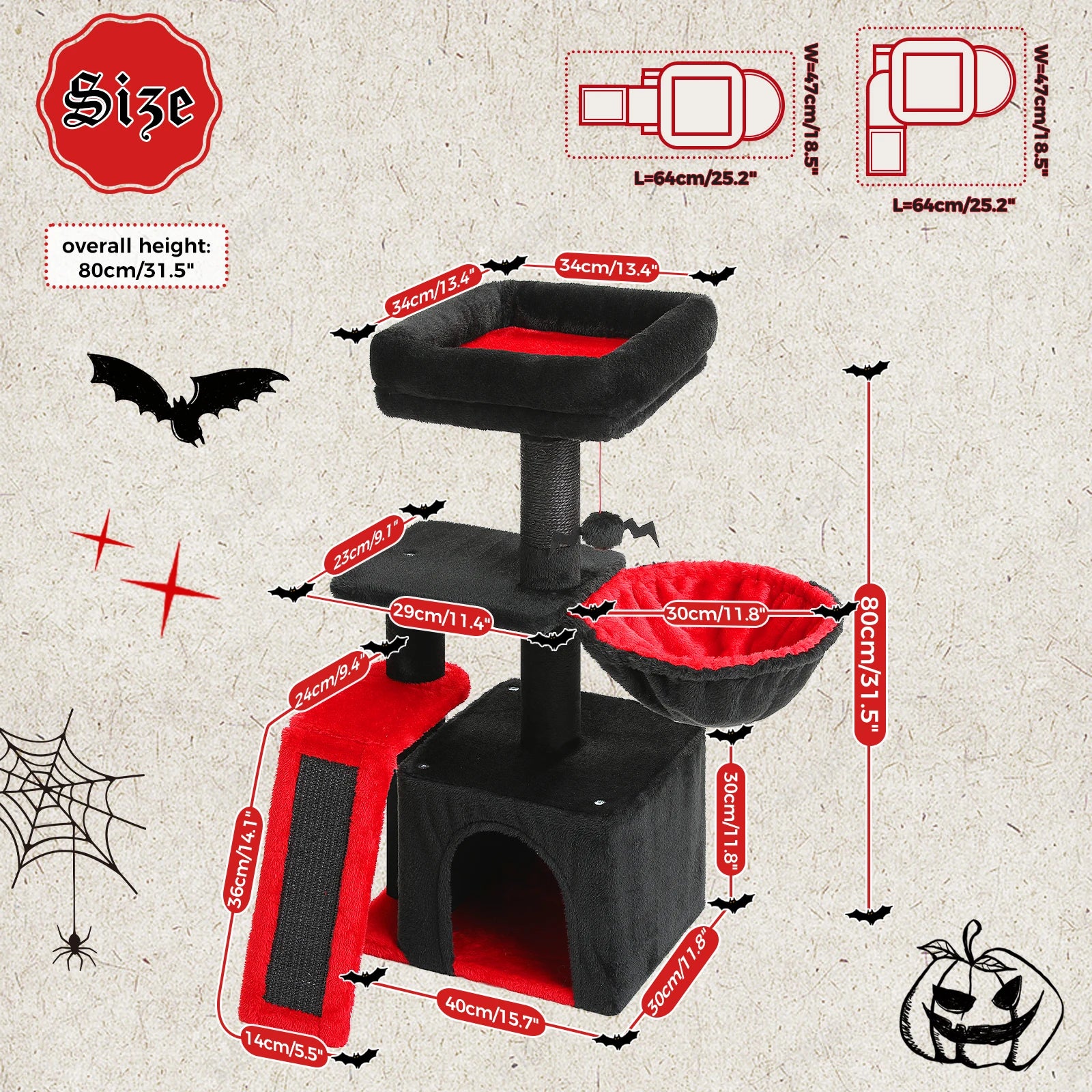 Cat Tree Tower for Indoor Cats – 2-Style Cat Activity Center with Scratching Posts, Large Hammock & Removable Top Perch, Grey