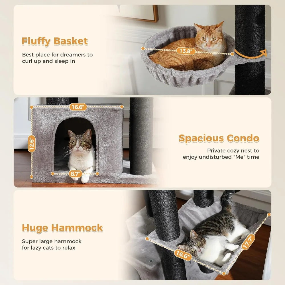 XXL Cat Tree Tower – 67" Heavy-Duty Indoor Cat Furniture with 13 Thick Scratching Posts, Super Large Perch & Cozy Spa