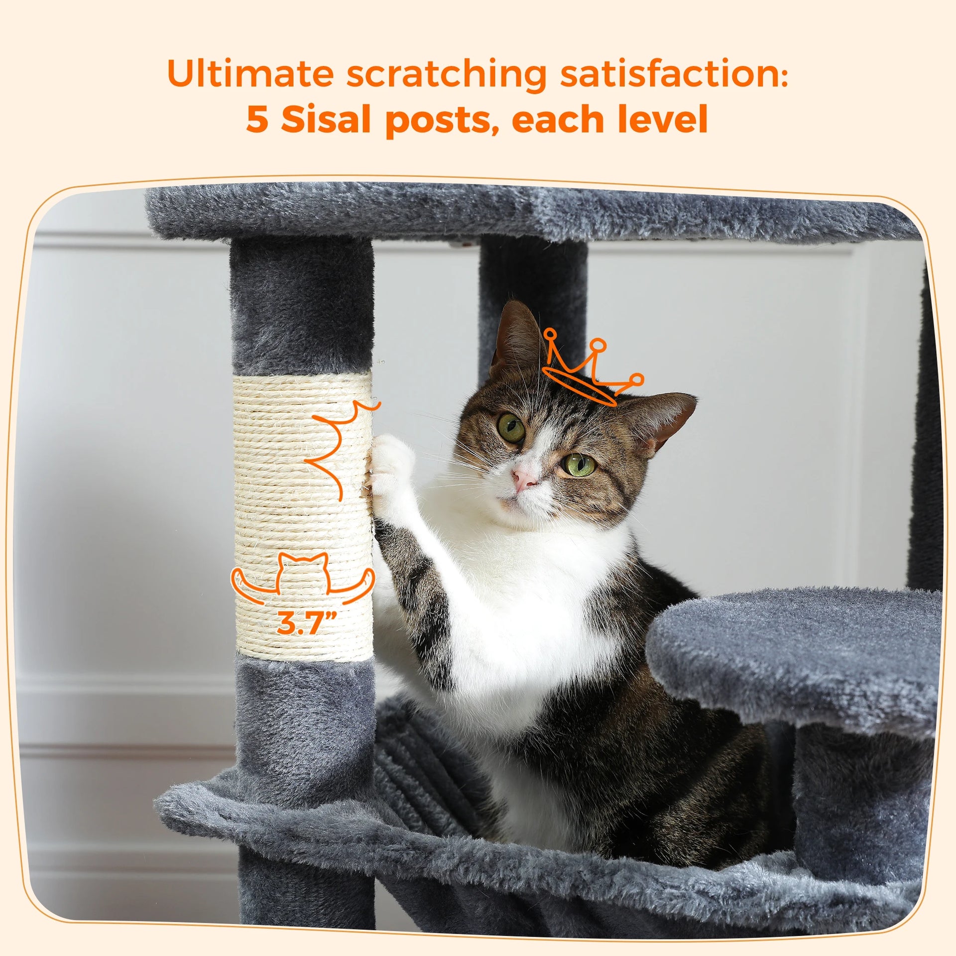 Large Cat Tree Tower for Indoor Cats – Multi-Level Cat Condo with Sisal Scratching Posts, Hammock, Padded Perches & Toys