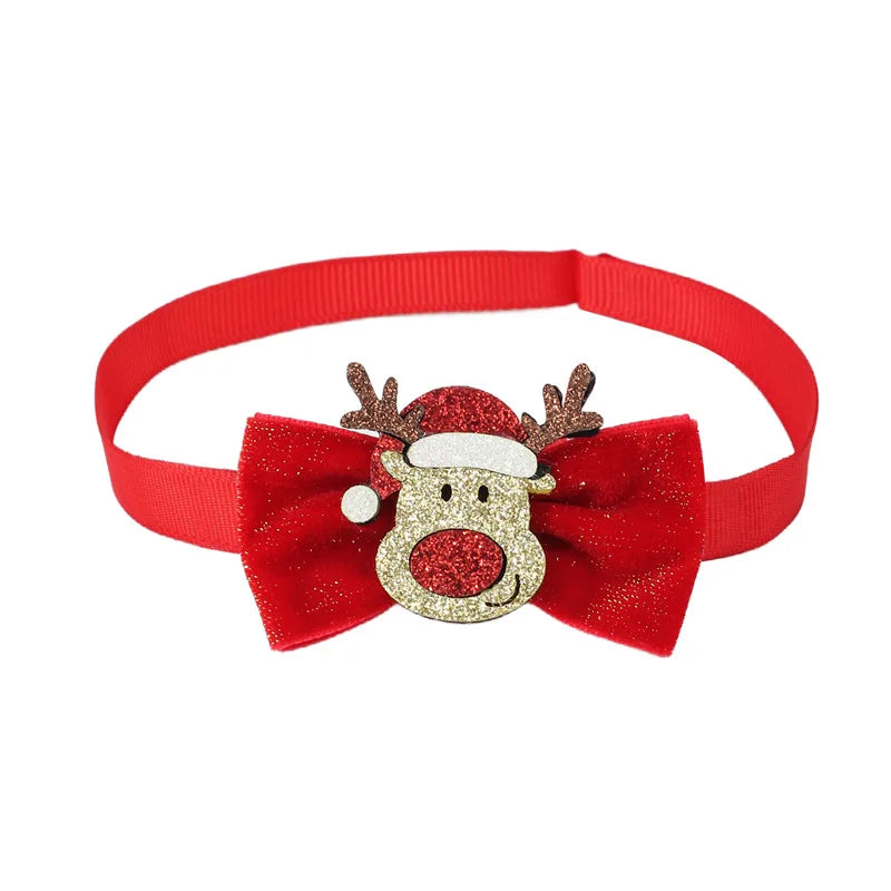 Christmas Pet Bow Tie – Red Mini Tie with Festive Elements for Dogs & Cats
