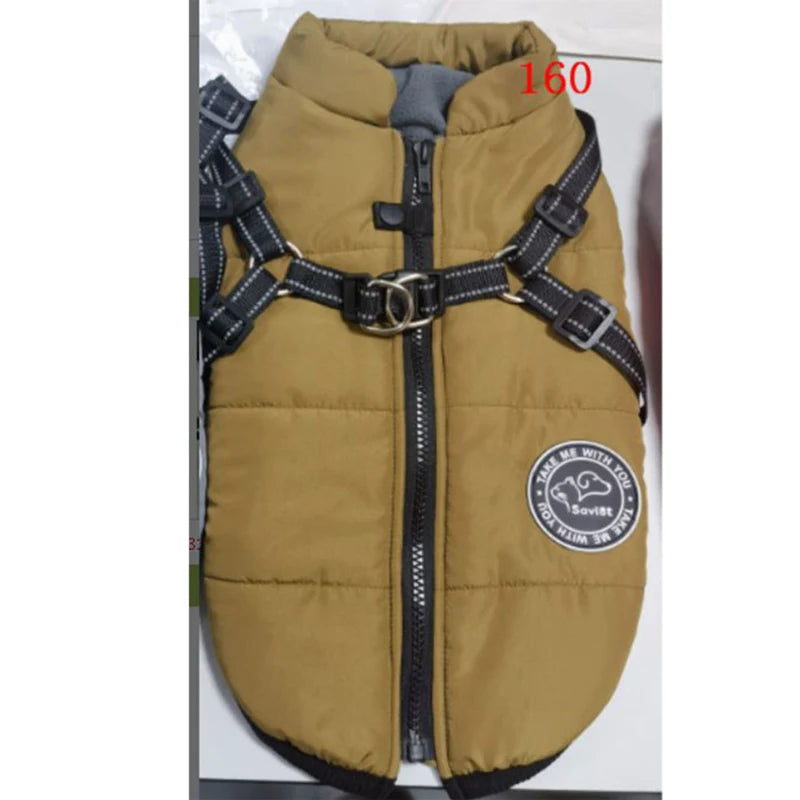 Winter Warm Dog Jacket – Waterproof Pet Coat with Harness, Fleece Vest for Small & Large Dogs