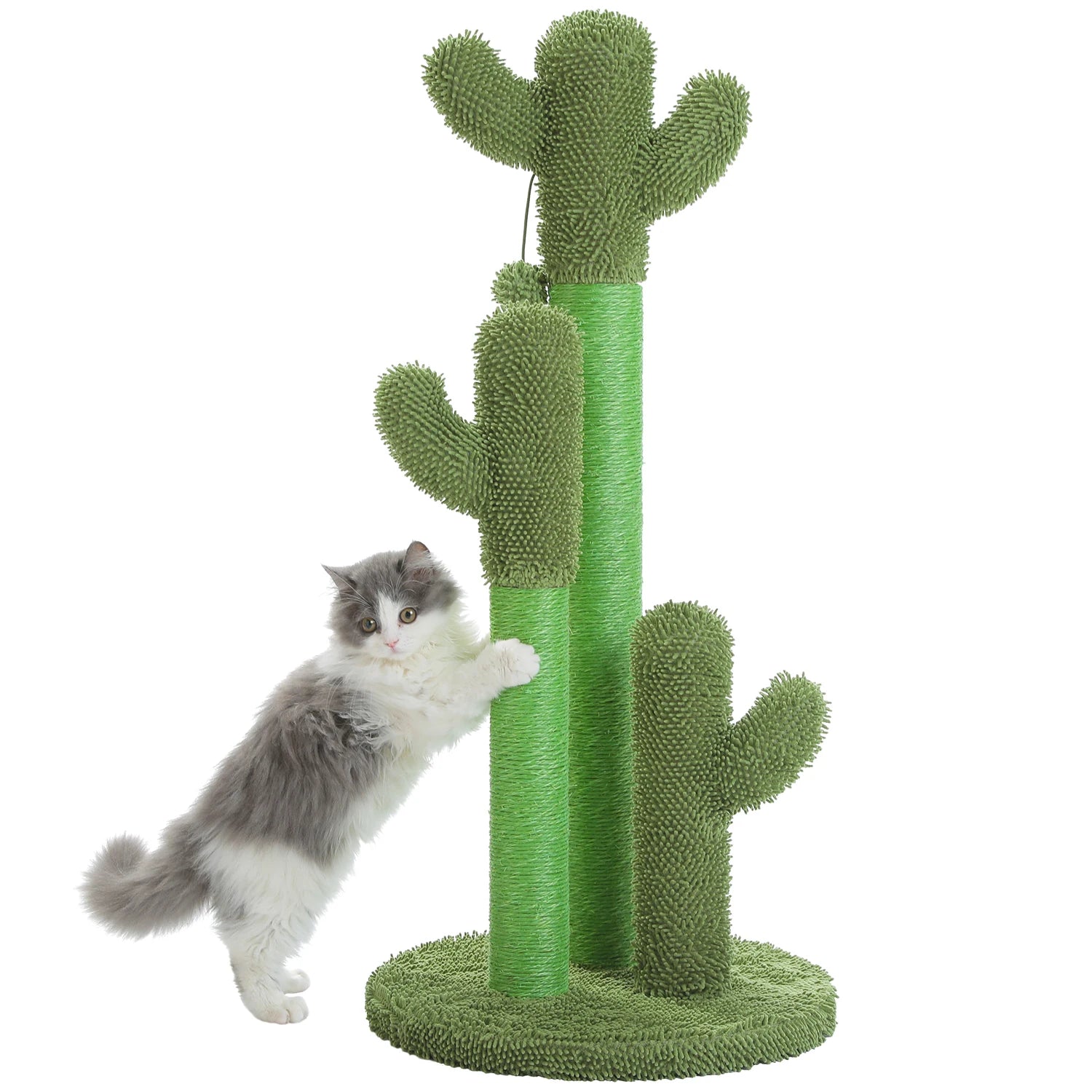 Cactus Cat Scratching Post – Tall Cat Scratcher for Indoor Cats with 3 Sisal Poles & Interactive Dangling Ball Toys