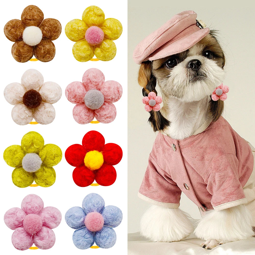 20PCS Flower Pet Hair Bows – Handmade Dog Bows with Rubber Bands for Small Dogs & Grooming Accessories