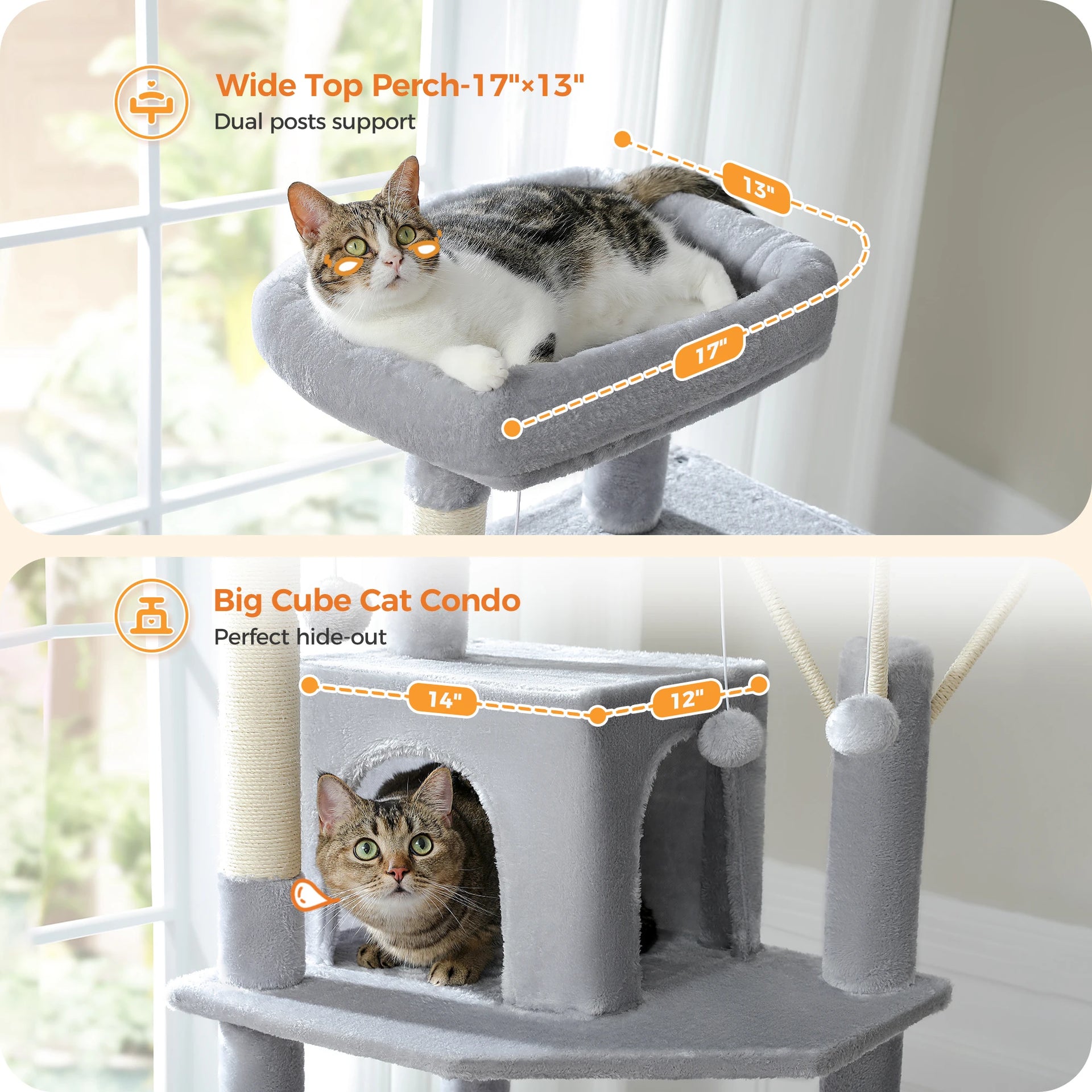 Multi-Level Cat Tree Tower for Indoor Cats – Modern Cat Furniture with Scratching Posts, Condo & Large Hammock