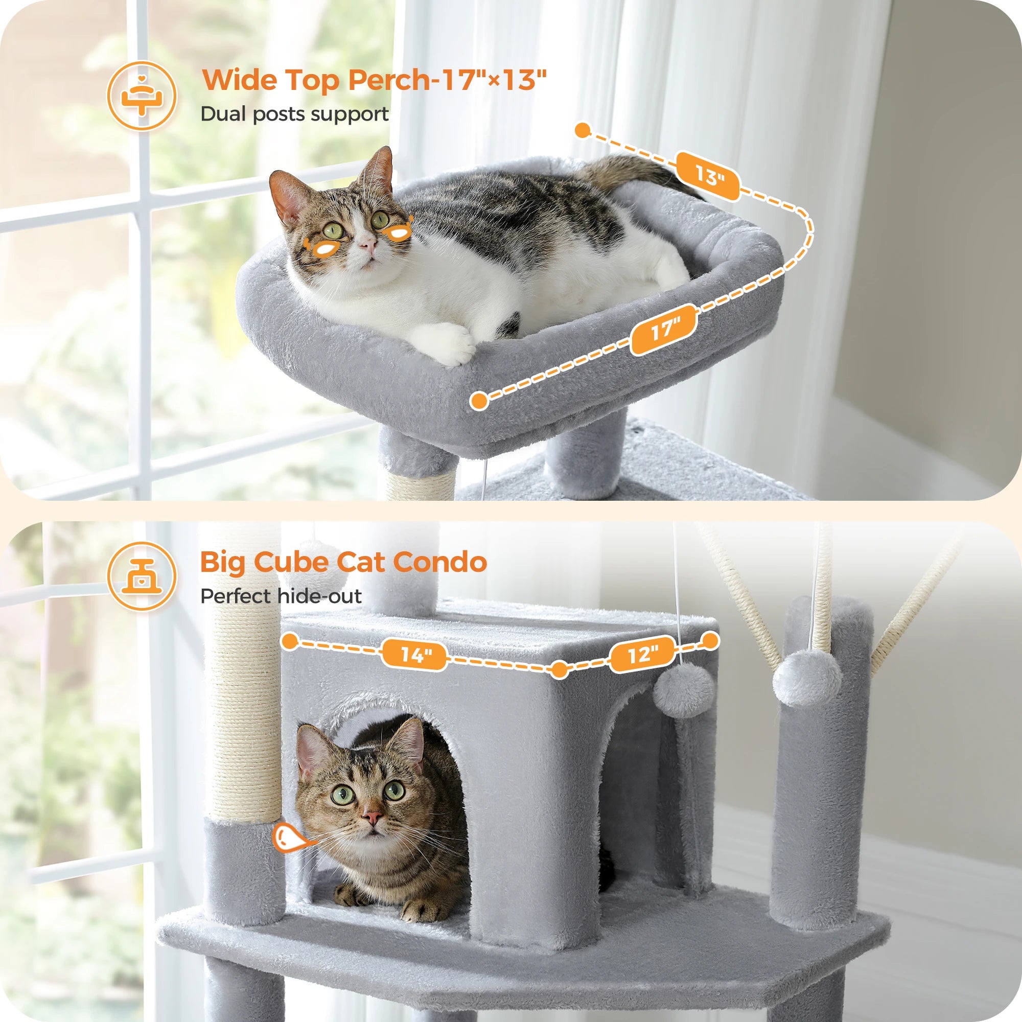 Multi-Level Cat Tree Tower for Indoor Cats – Modern Cat Furniture with Scratching Posts, Condo & Large Hammock