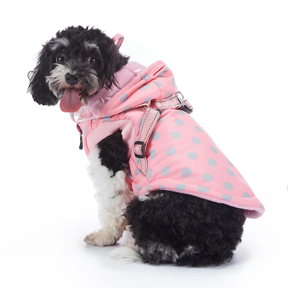 Winter Pet Dog Waterproof Coat with Harness – Warm Cotton Hooded Jacket for Small Dogs & Cats